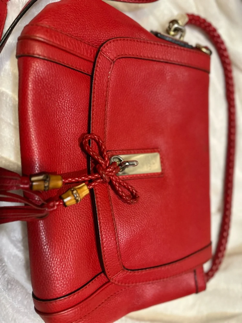 Gucci Red Leather Crossbody with Braided Strap and Tassels - Picture 3 of 11